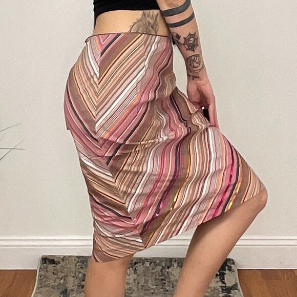 Y2K Missoni Striped Regular Pencil Skirt Back Zip Size 12 Pink - Picture 8 of 8